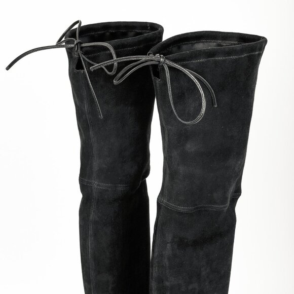 Stuart Weitzman Highland Black Suede Over-The-Knee Tie-Back Boots - Picture 9 of 11